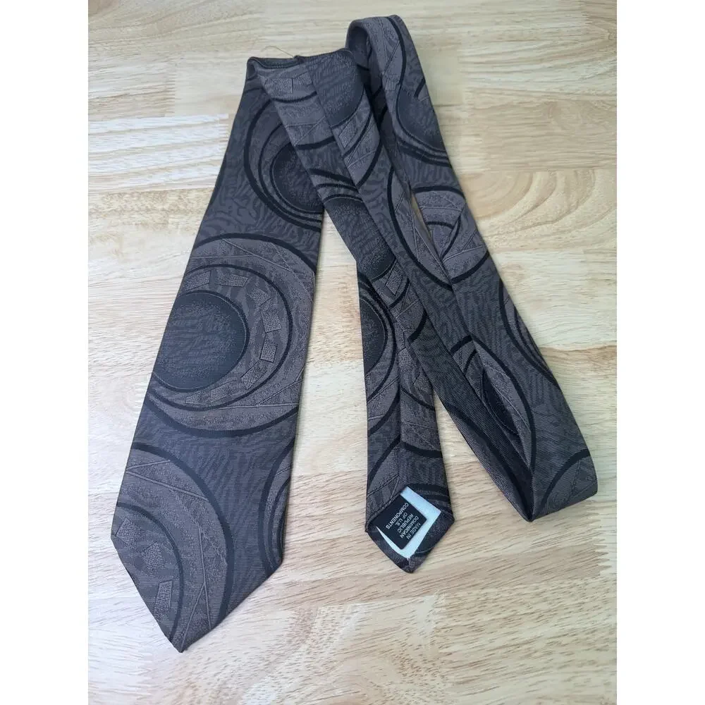 Delmani Italy Men's Neck Tie Dark Taupe Brown Black Abstract